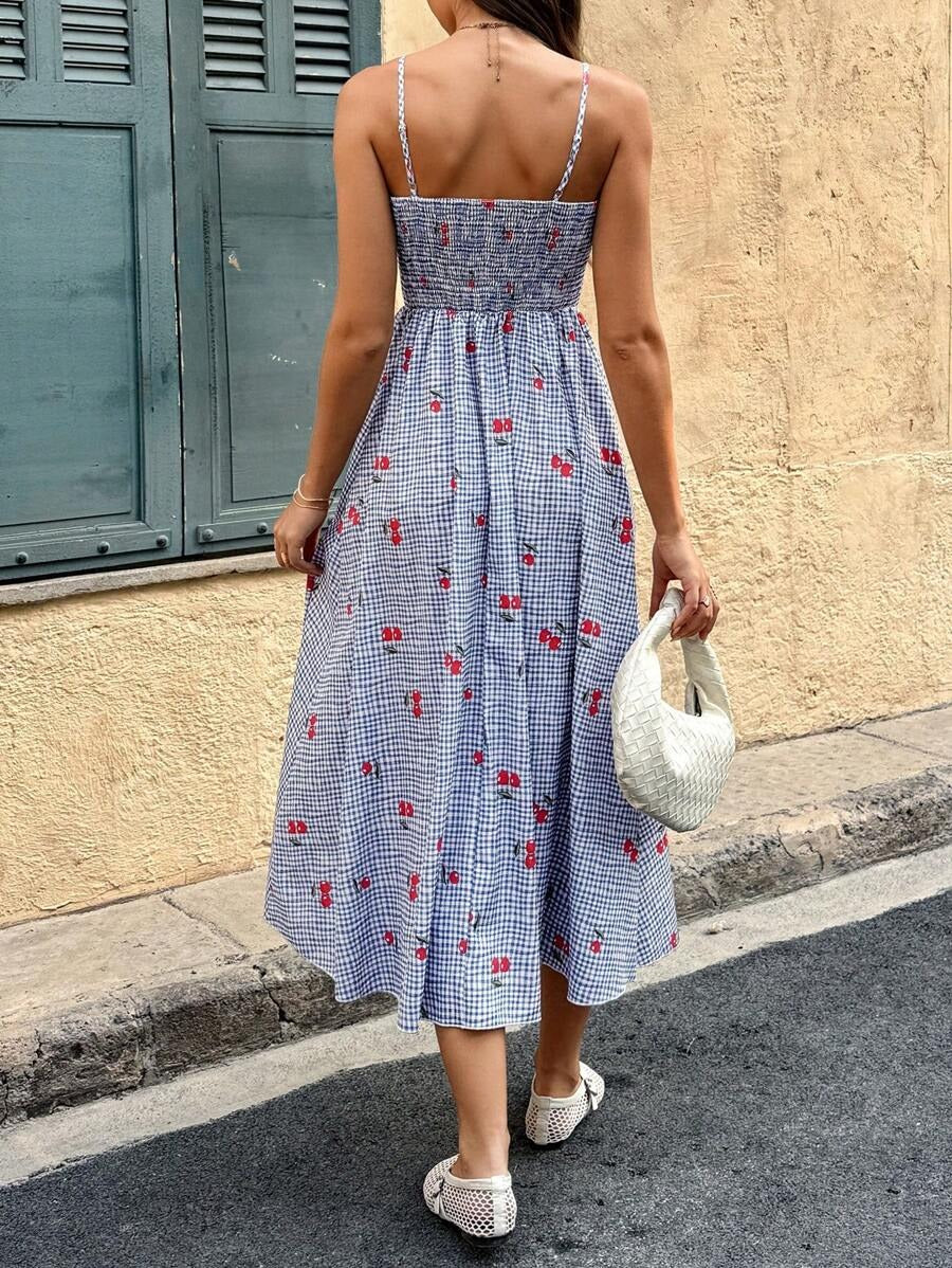 Cherry Gingham Midi Sundress