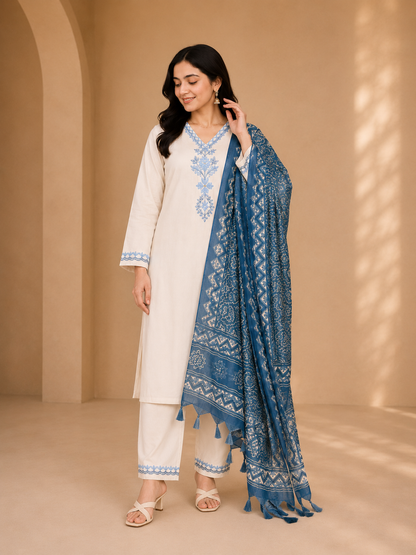 White Azure Noor 3 Piece Suit Set