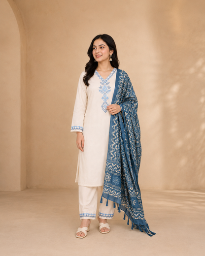 White Azure Noor 3 Piece Suit Set