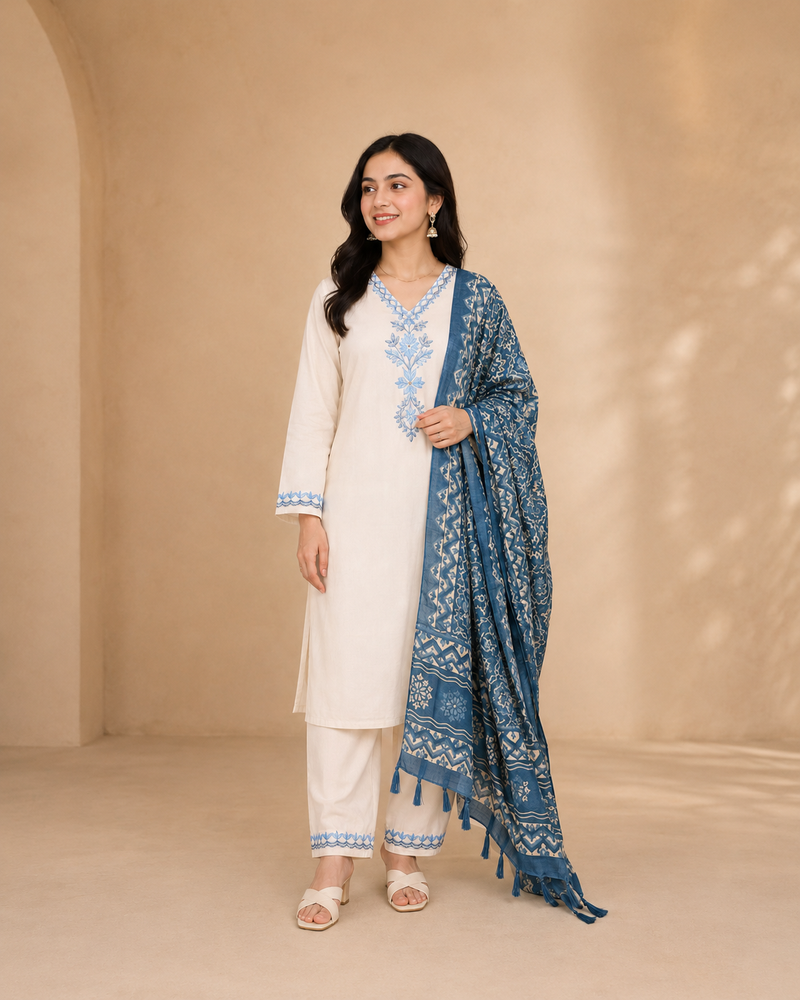 White Azure Noor 3 Piece Suit Set
