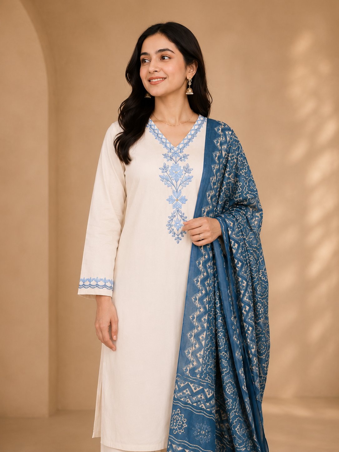 White Azure Noor 3 Piece Suit Set