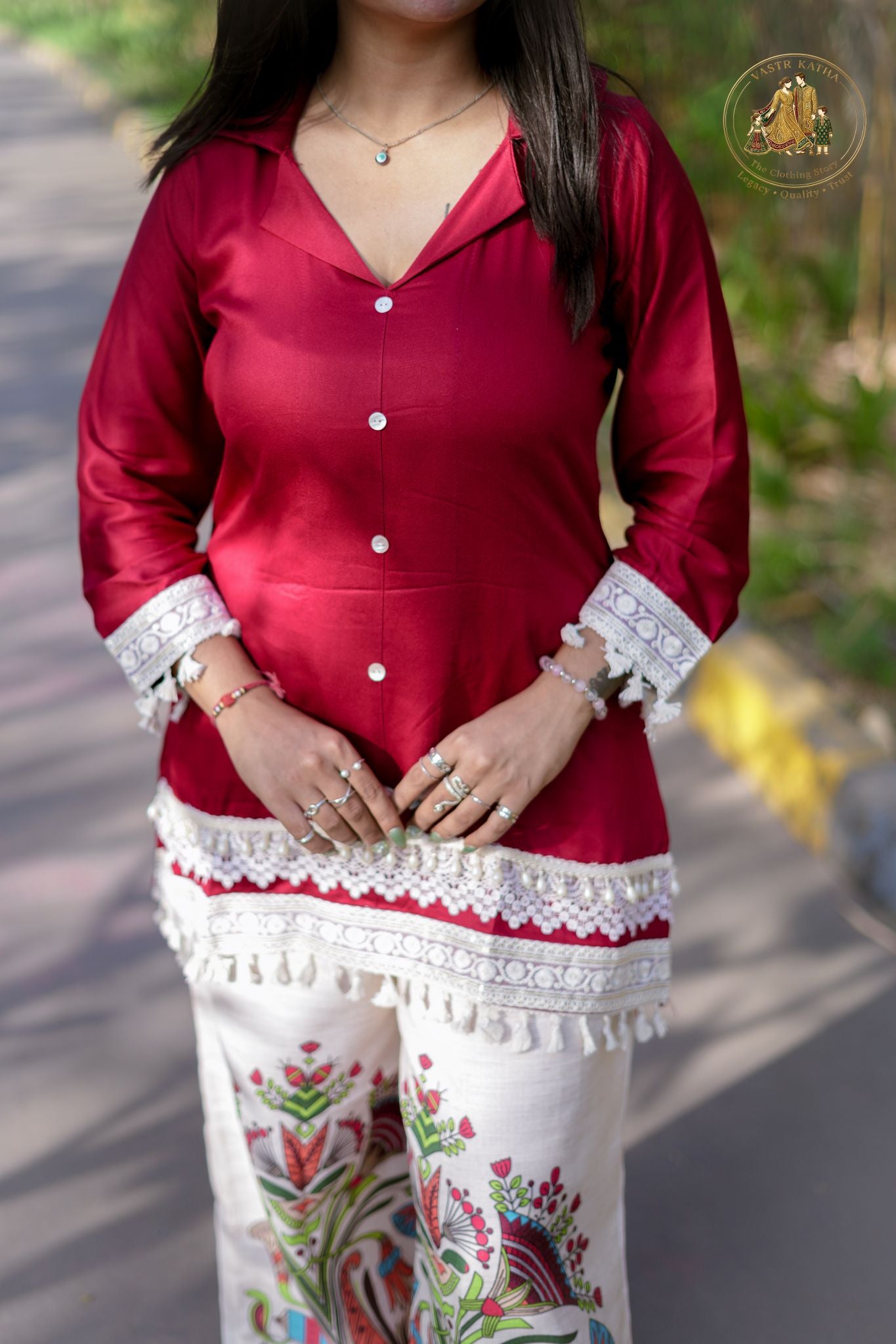 Siren Maroon & Kalamkari Palazzo Co-ord Set