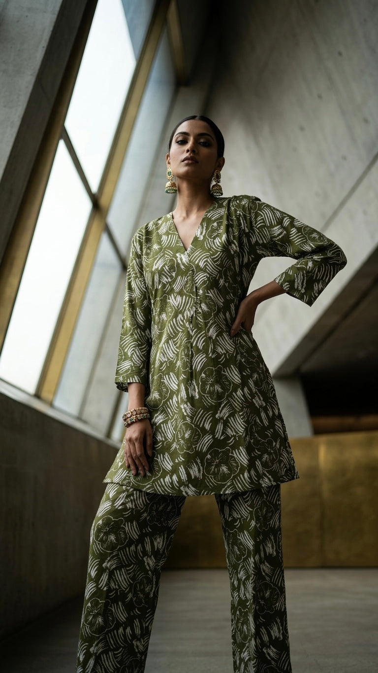 Olive Grove Abstract Crossover Co-ord Set