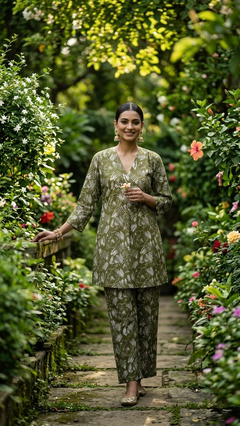 Olive Grove Abstract Crossover Co-ord Set