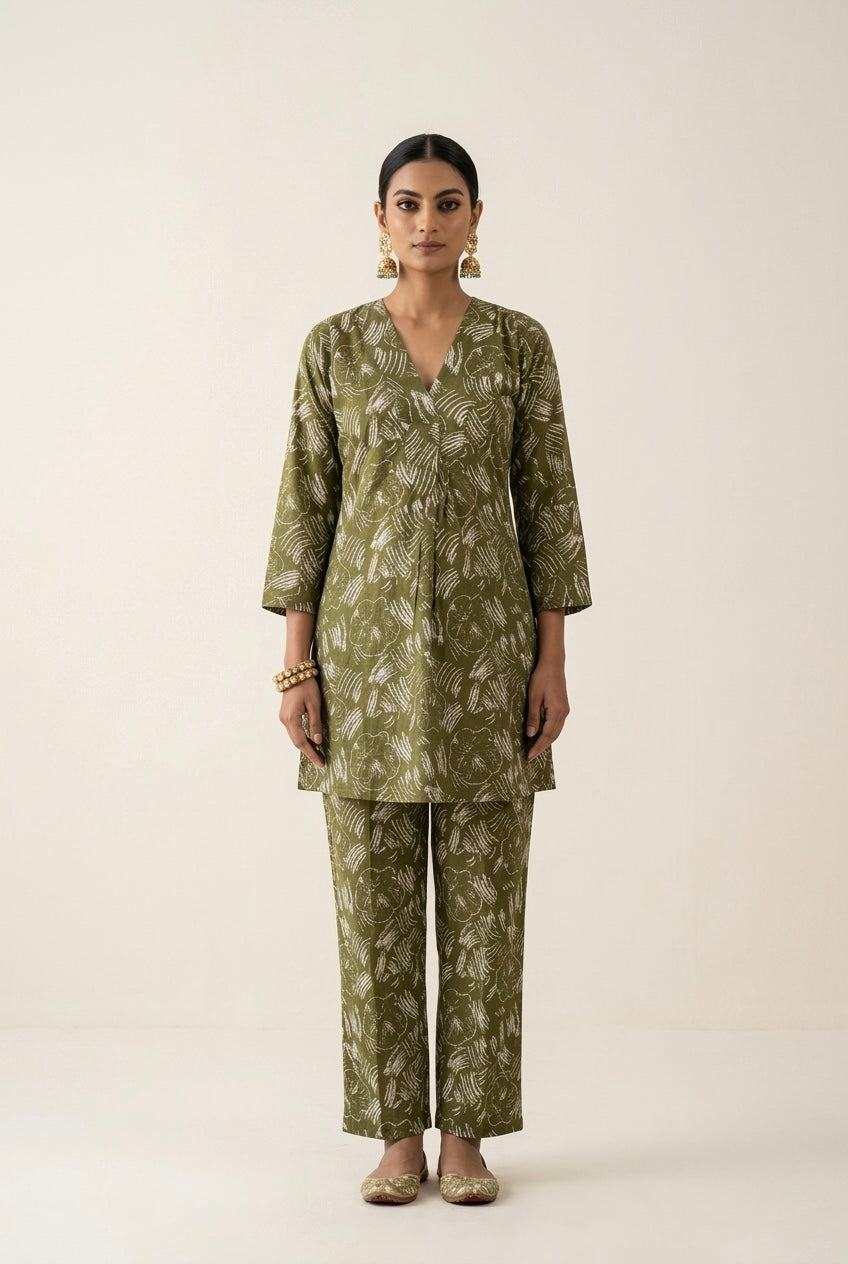 Olive Grove Abstract Crossover Co-ord Set