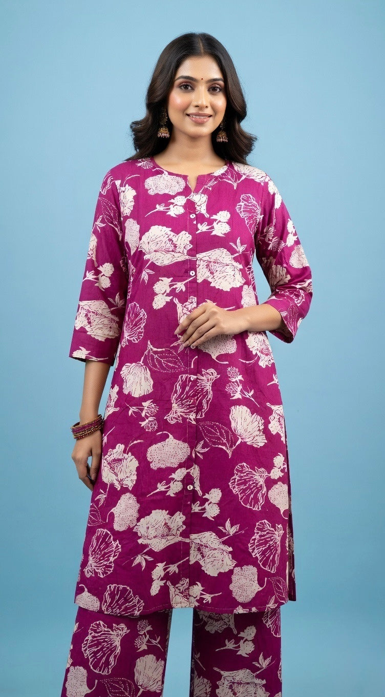 Berry Blush Button-Down Palazzo Co-ord Set