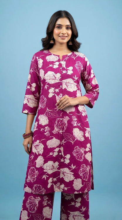 Berry Blush Button-Down Palazzo Co-ord Set