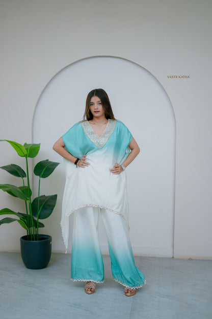 Aqua Ombré Kaftan Set – Effortless Luxe