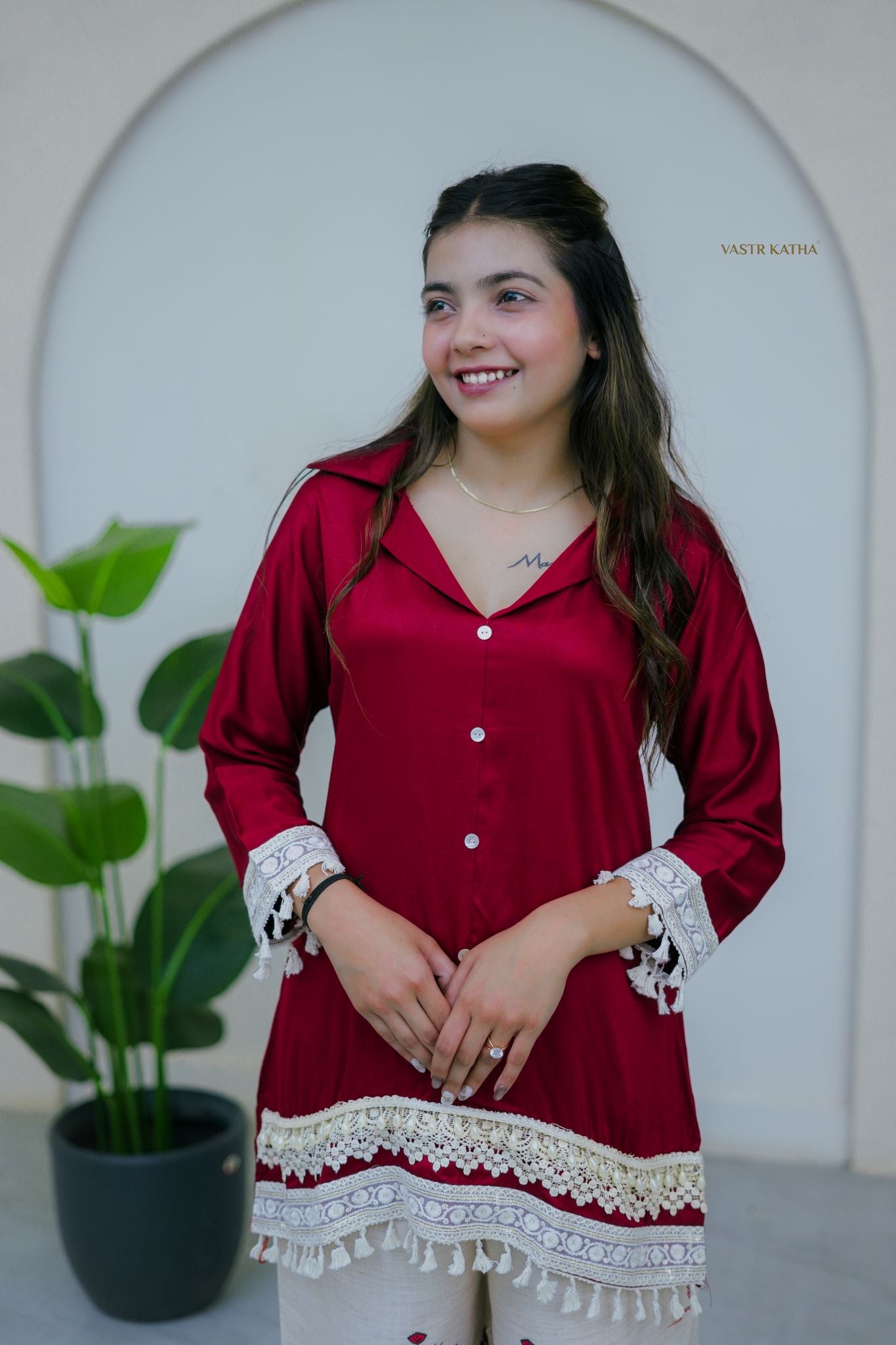 Siren Maroon & Kalamkari Palazzo Co-ord Set