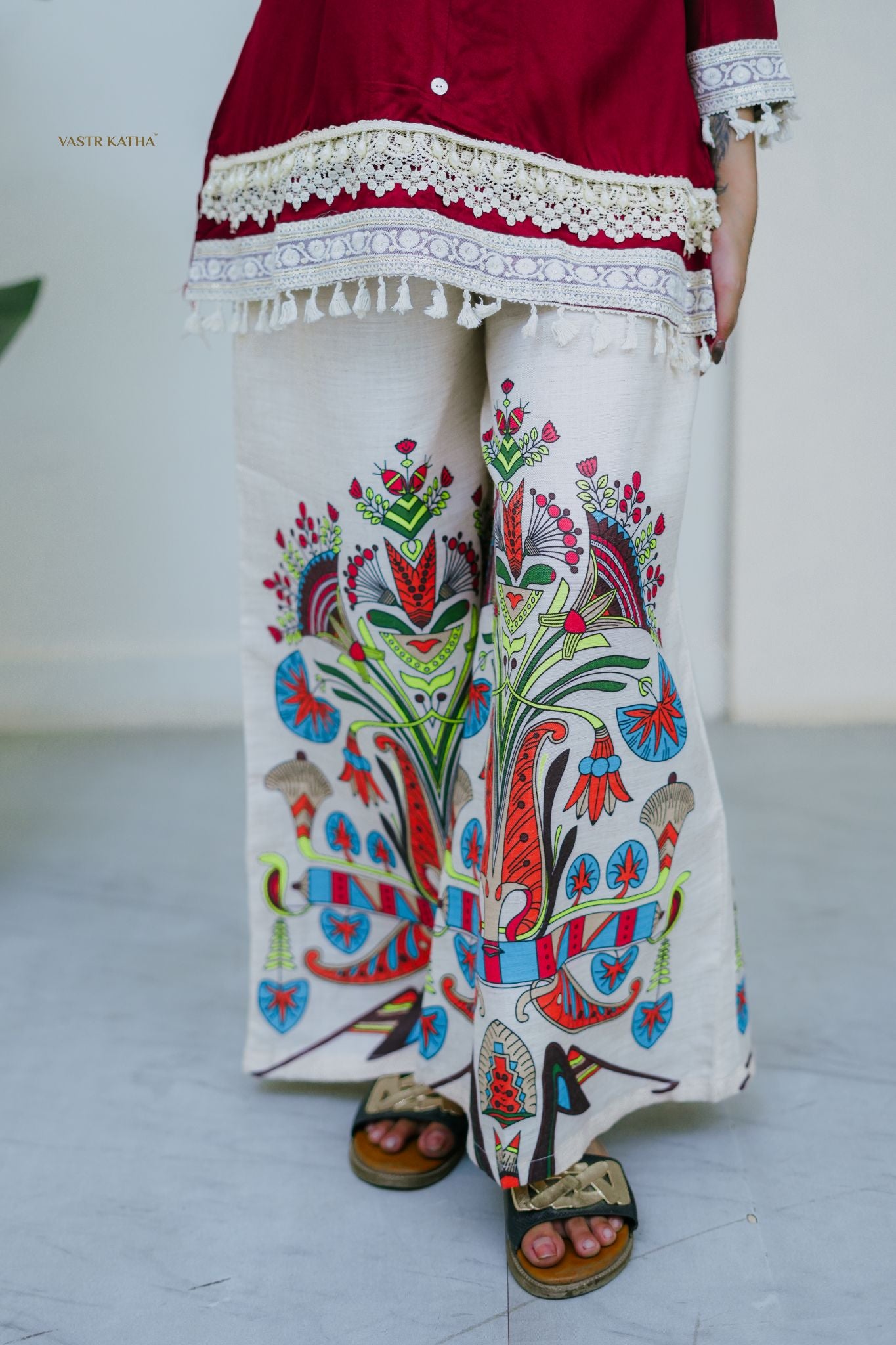 Siren Maroon & Kalamkari Palazzo Co-ord Set