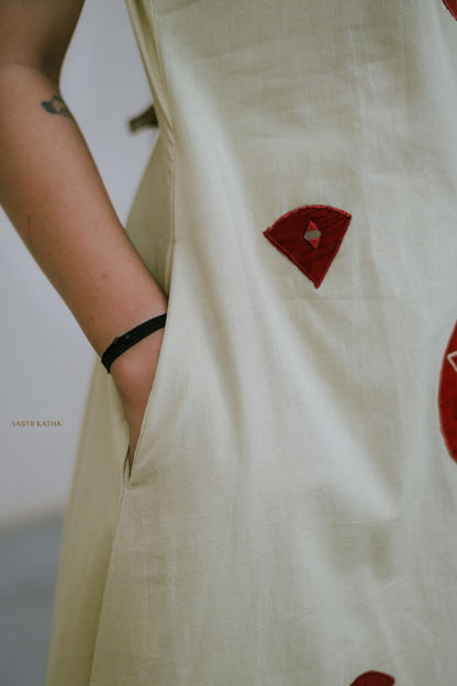 Saffron Petal Appliqué A-Line Kurta Set