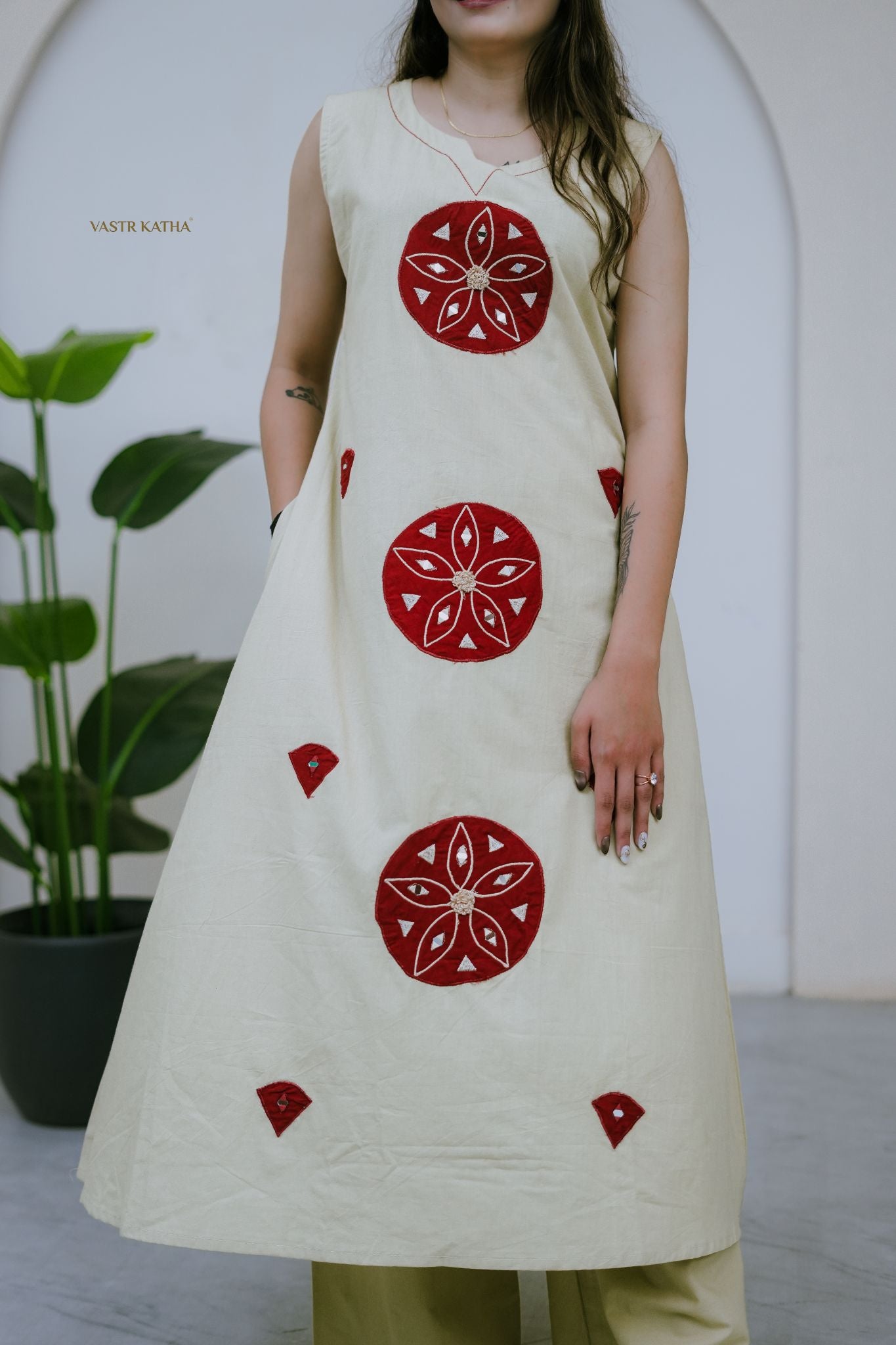Saffron Petal Appliqué A-Line Kurta Set
