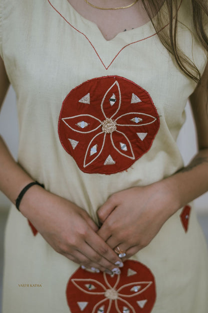 Saffron Petal Appliqué A-Line Kurta Set