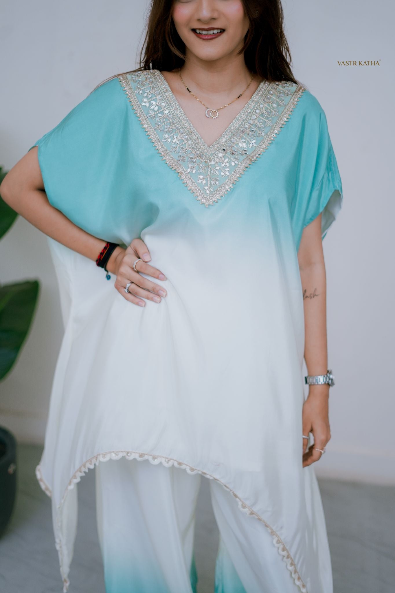 Aqua Ombré Kaftan Set – Effortless Luxe