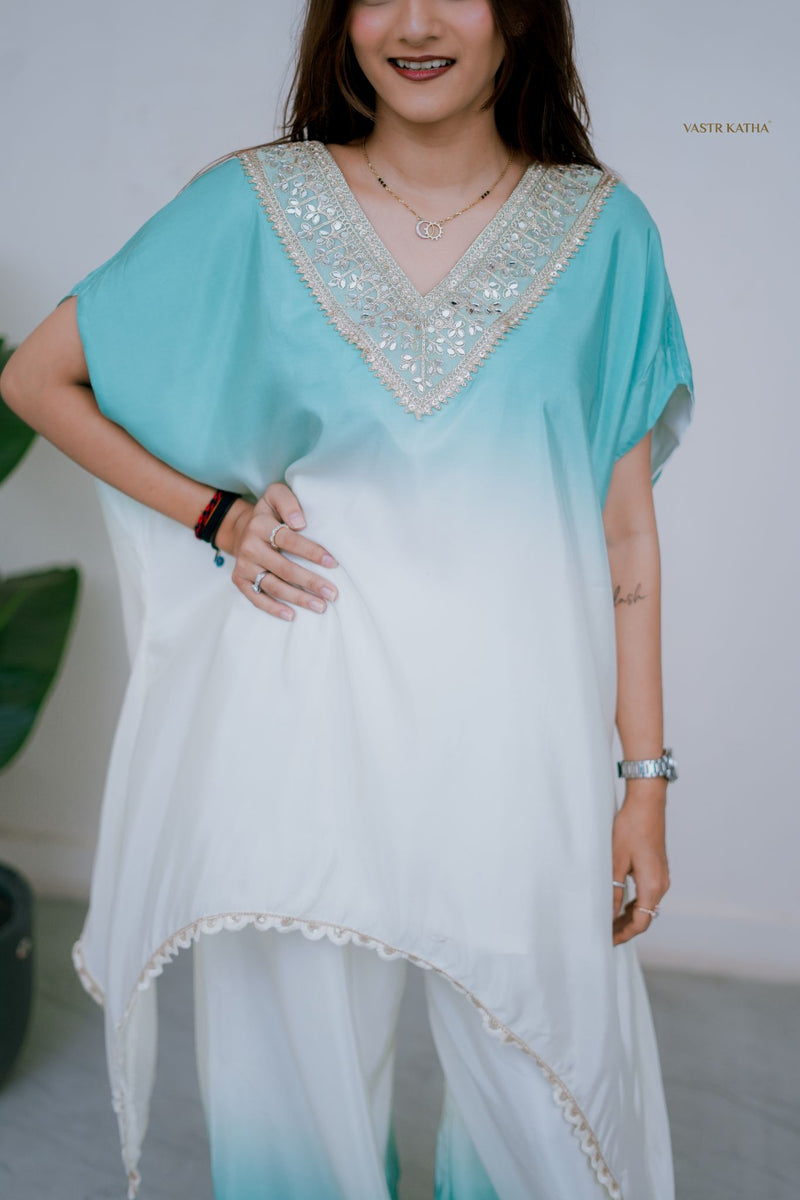 Aqua Ombré Kaftan Set – Effortless Luxe
