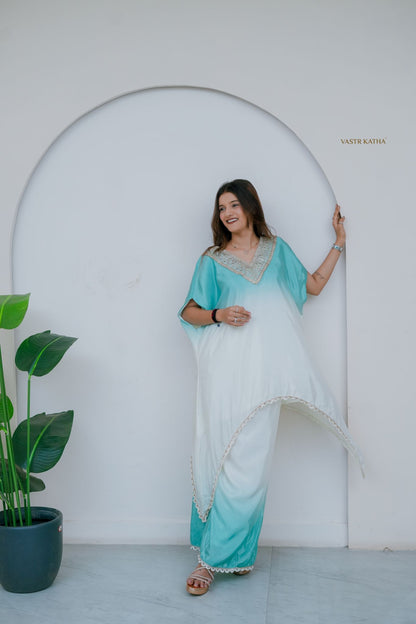 Aqua Ombré Kaftan Set – Effortless Luxe