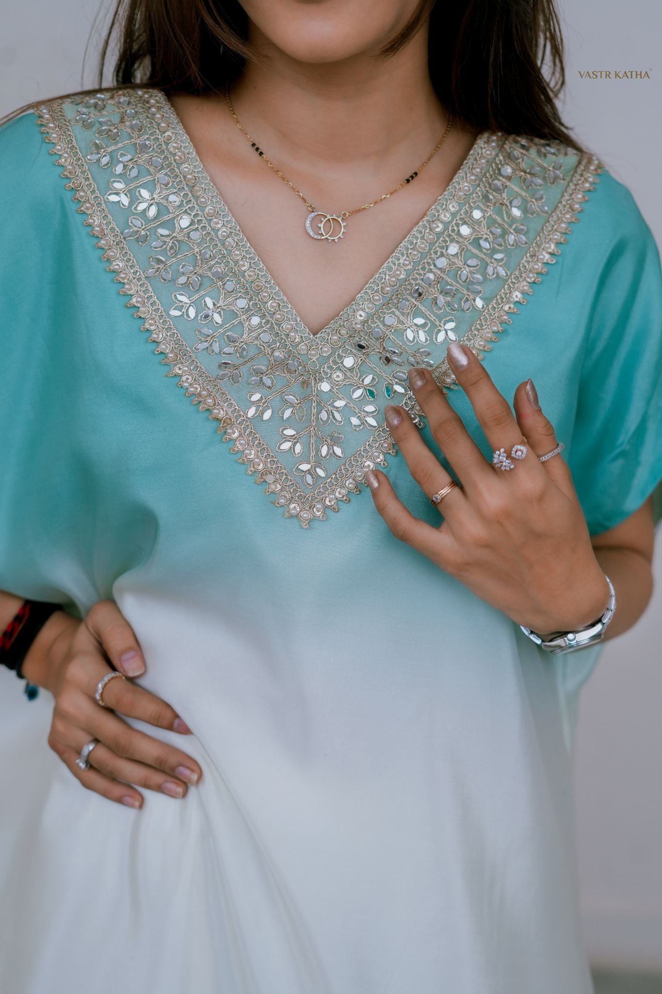 Aqua Ombré Kaftan Set – Effortless Luxe