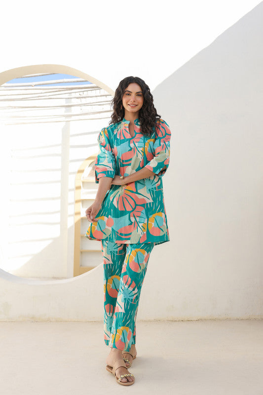 🌿 Teal Tropical Print Co-Ord Set