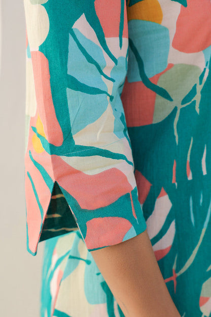 🌿 Teal Tropical Print Co-Ord Set