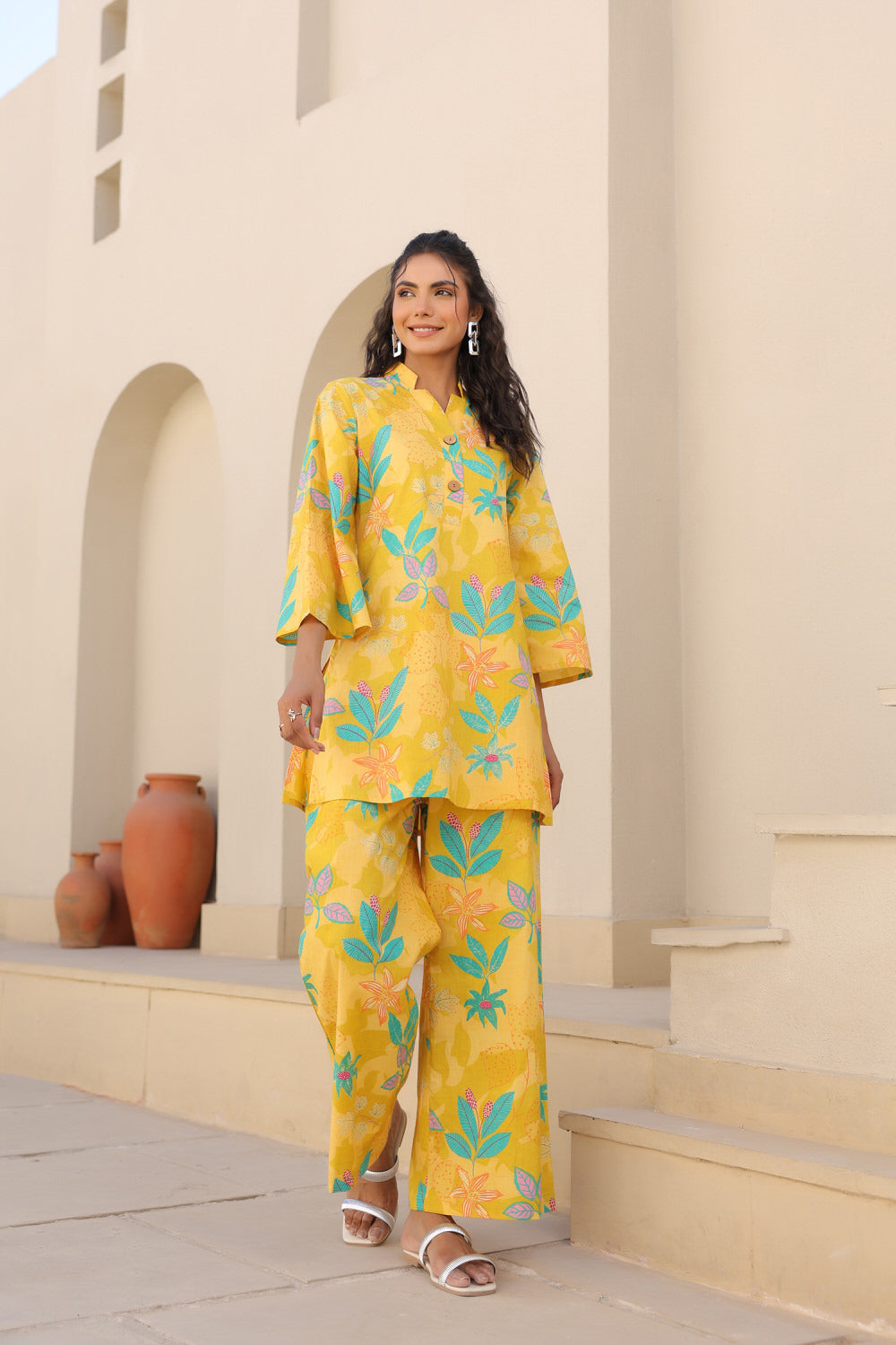 💛 Yellow Tropical Print Co-ord Set- Sunshine Edit