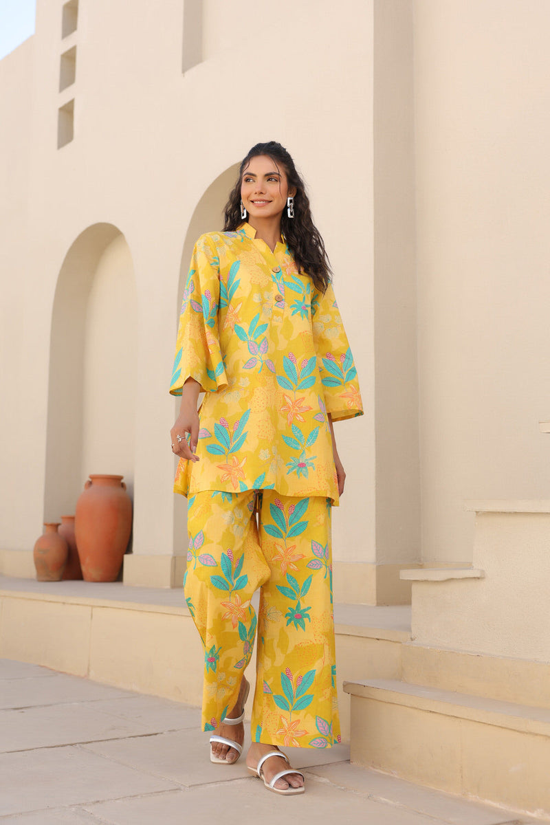 💛 Yellow Tropical Print Co-ord Set- Sunshine Edit