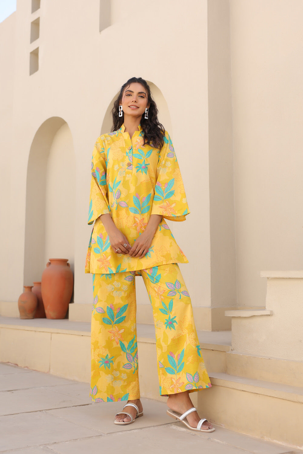 💛 Yellow Tropical Print Co-ord Set- Sunshine Edit