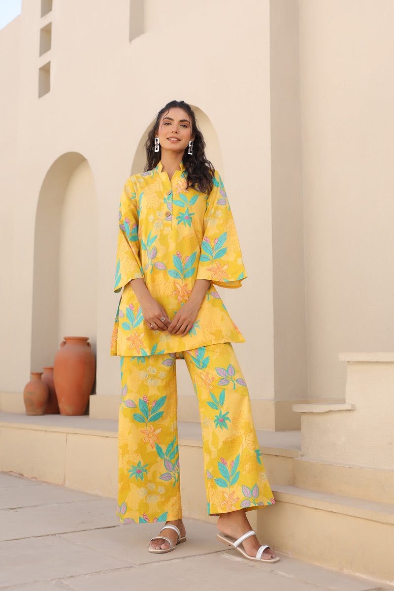💛 Yellow Tropical Print Co-ord Set- Sunshine Edit