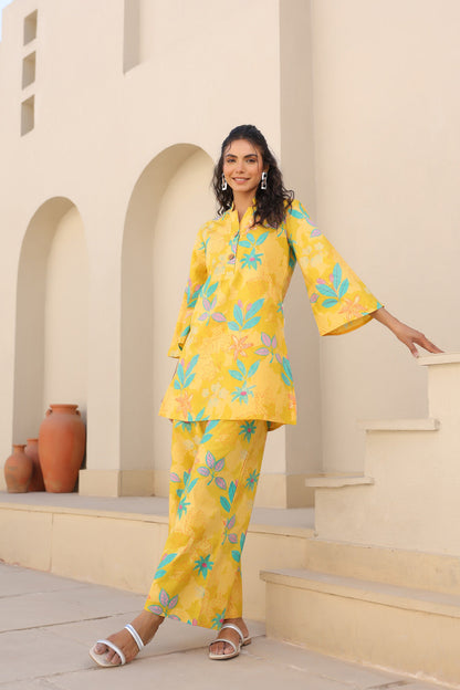 💛 Yellow Tropical Print Co-ord Set- Sunshine Edit