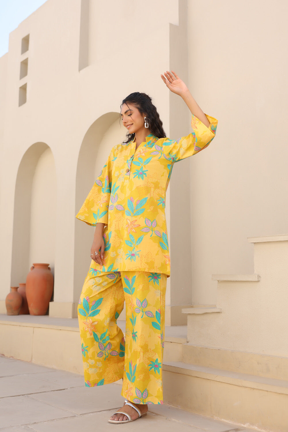 💛 Yellow Tropical Print Co-ord Set- Sunshine Edit