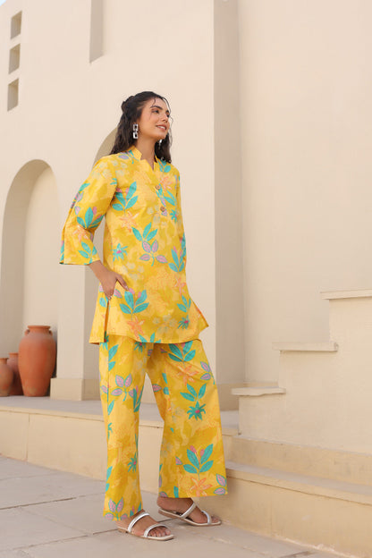 💛 Yellow Tropical Print Co-ord Set- Sunshine Edit