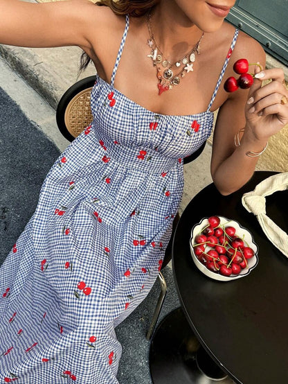 Cherry Gingham Midi Sundress