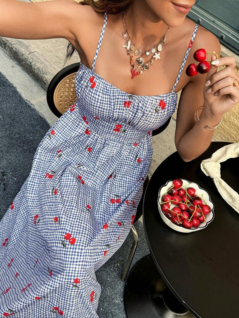 Cherry Gingham Midi Sundress