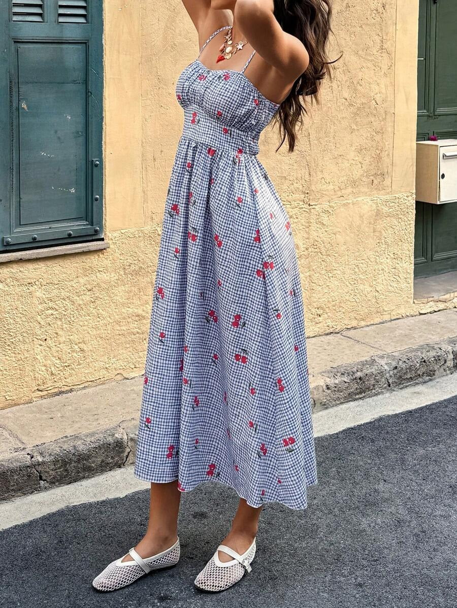Cherry Gingham Midi Sundress