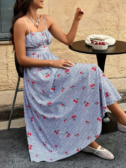 Cherry Gingham Midi Sundress