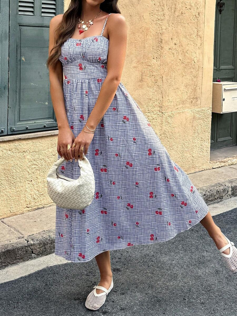 Cherry Gingham Midi Sundress