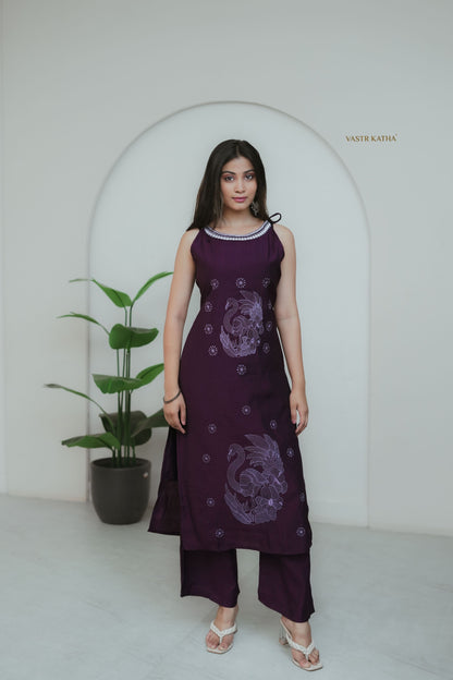 Royal Wine Embroidered Kurta Set