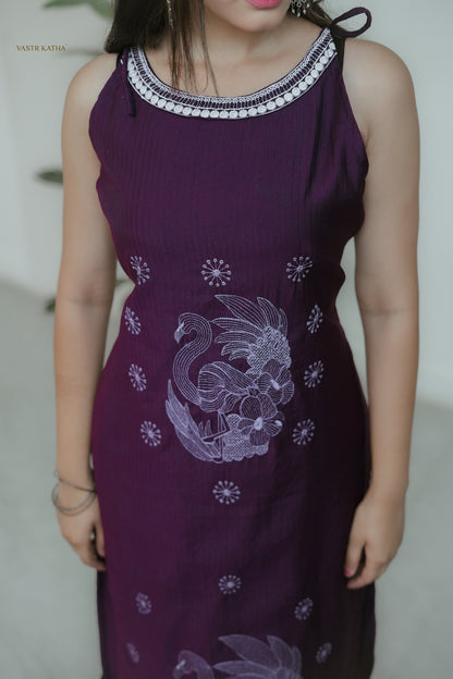 Royal Wine Embroidered Kurta Set