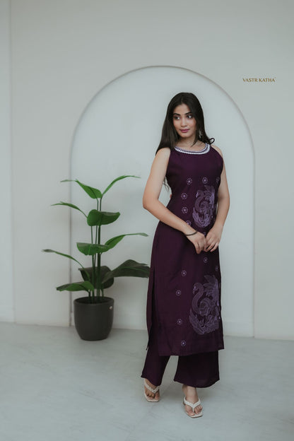Royal Wine Embroidered Kurta Set