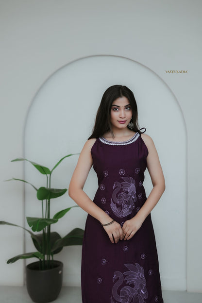 Royal Wine Embroidered Kurta Set
