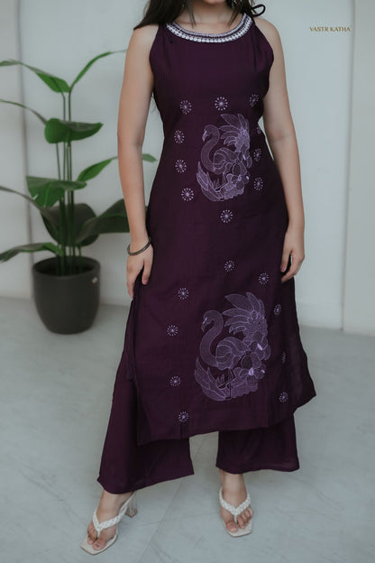 Royal Wine Embroidered Kurta Set